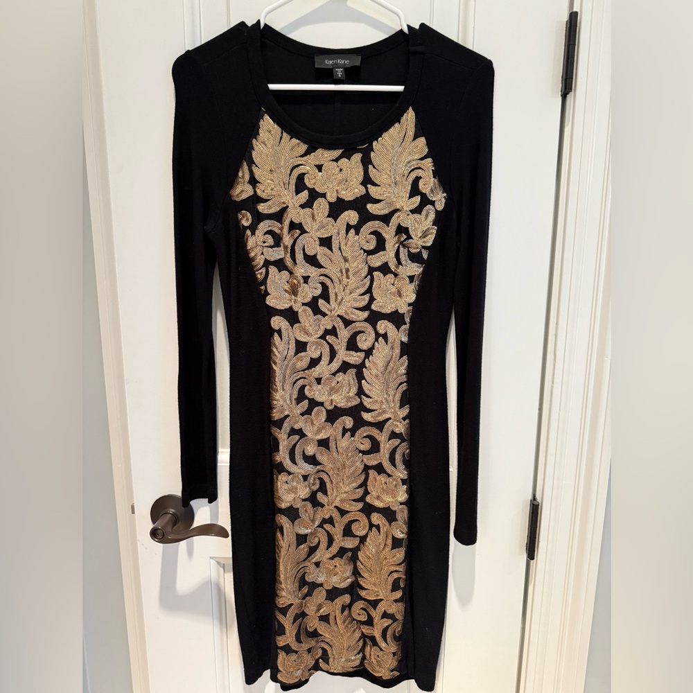 Holiday dress! Elegant Black and Gold Floral Dress.